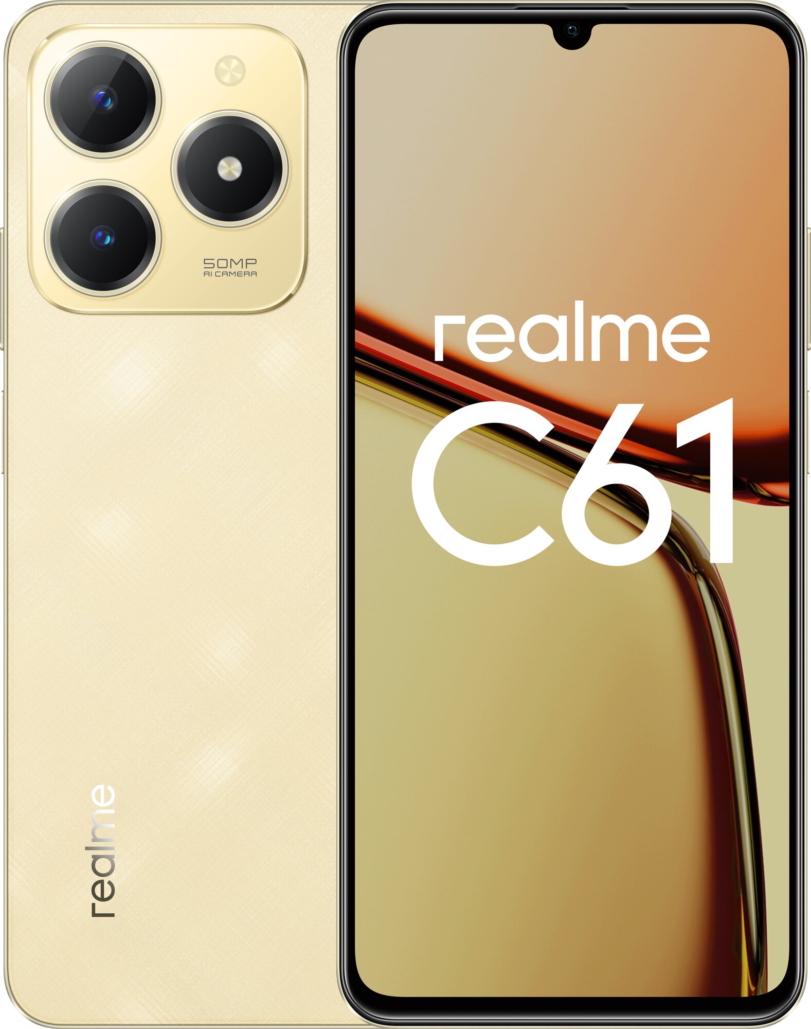 Смартфон realme C61 6/128 ГБ RU, Dual nano SIM, блестящий золотой