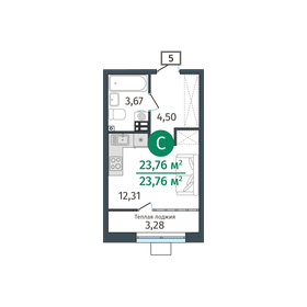 Квартира 23,8 м², студия - изображение 1