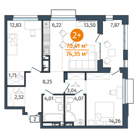 Квартира 70,4 м², 2-комнатная - изображение 1