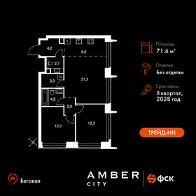 Квартира 71,6 м², 3-комнатная - изображение 1