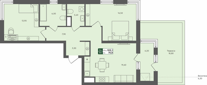 Квартира 102,1 м², 2-комнатная - изображение 1
