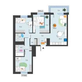 Квартира 73,6 м², 3-комнатная - изображение 1