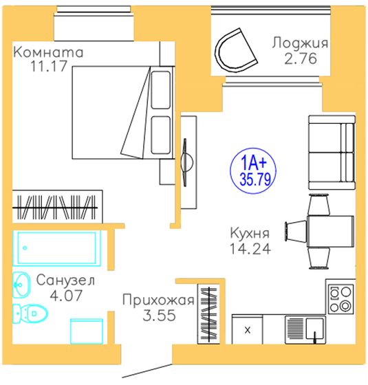42,9 м², 1-комнатная квартира 6 500 000 ₽ - изображение 13