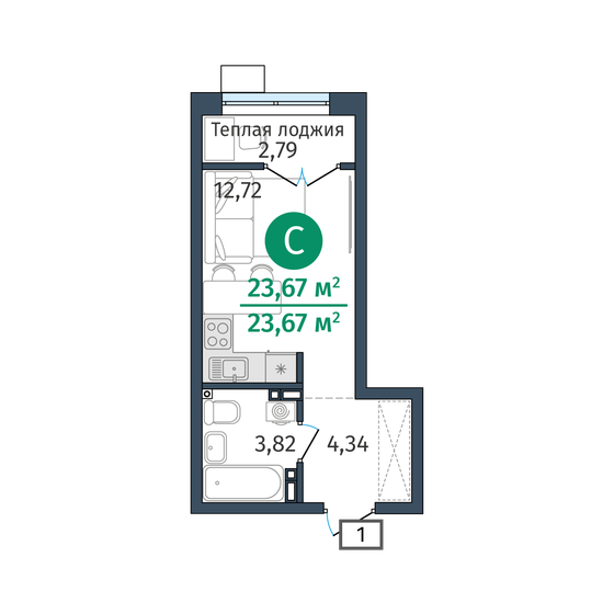 28,5 м², квартира-студия 3 950 000 ₽ - изображение 22