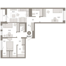 Квартира 84,4 м², 3-комнатная - изображение 3