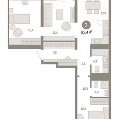 Квартира 85,4 м², 2-комнатная - изображение 3