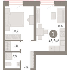 Квартира 43,2 м², 1-комнатная - изображение 3