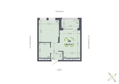 Квартира 34,3 м², 1-комнатная - изображение 2