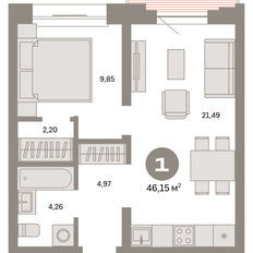 Квартира 46,2 м², 1-комнатная - изображение 3