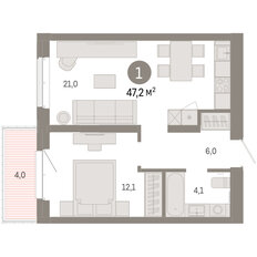 Квартира 47,2 м², 1-комнатная - изображение 3